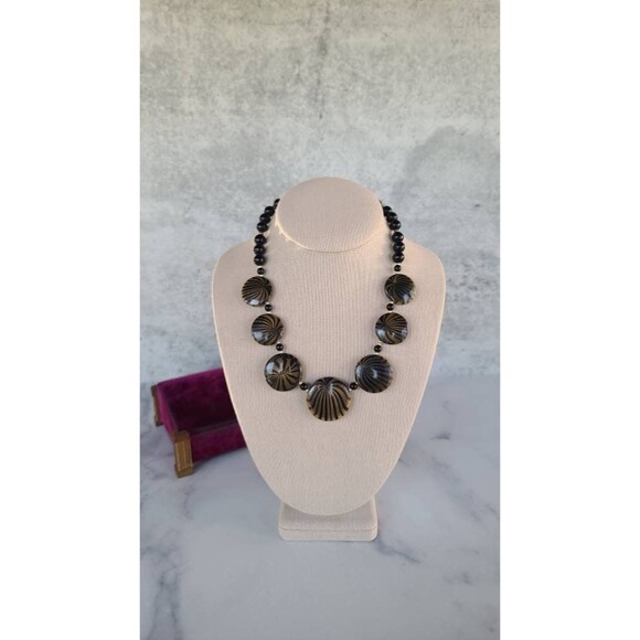 Vintage Black and Tan Beaded Necklace - Picture 1 of 10